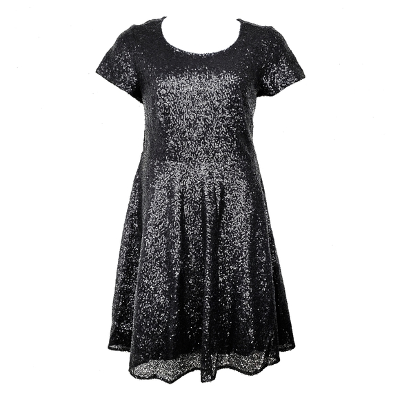 special occasion black sequin skater dress